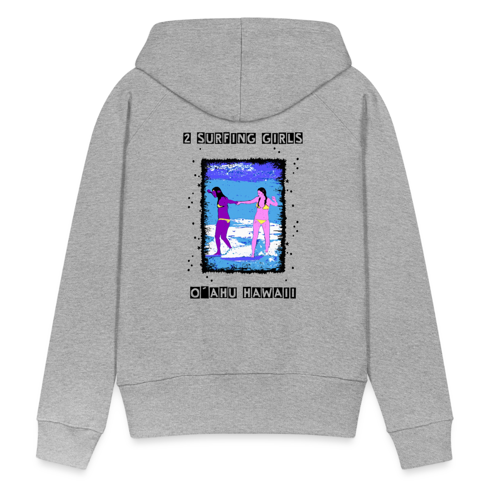 11.09.23 Taijn Torijn - "2 Surfing Girls - O´ahu Hawaii" - DAMEN Premium Hoodie - Grau meliert