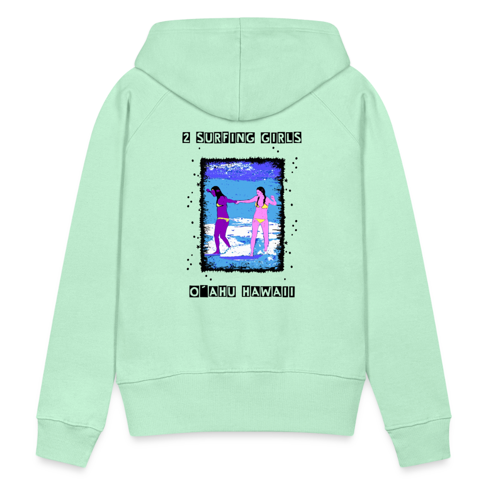 11.09.23 Taijn Torijn - "2 Surfing Girls - O´ahu Hawaii" - DAMEN Premium Hoodie - helles Mintgrün