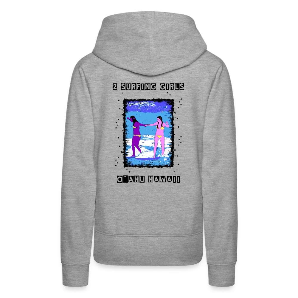 11.09.23 Taijn Torijn - "2 Surfing Girls - O´ahu Hawaii" - DAMEN Premium Hoodie - Grau meliert