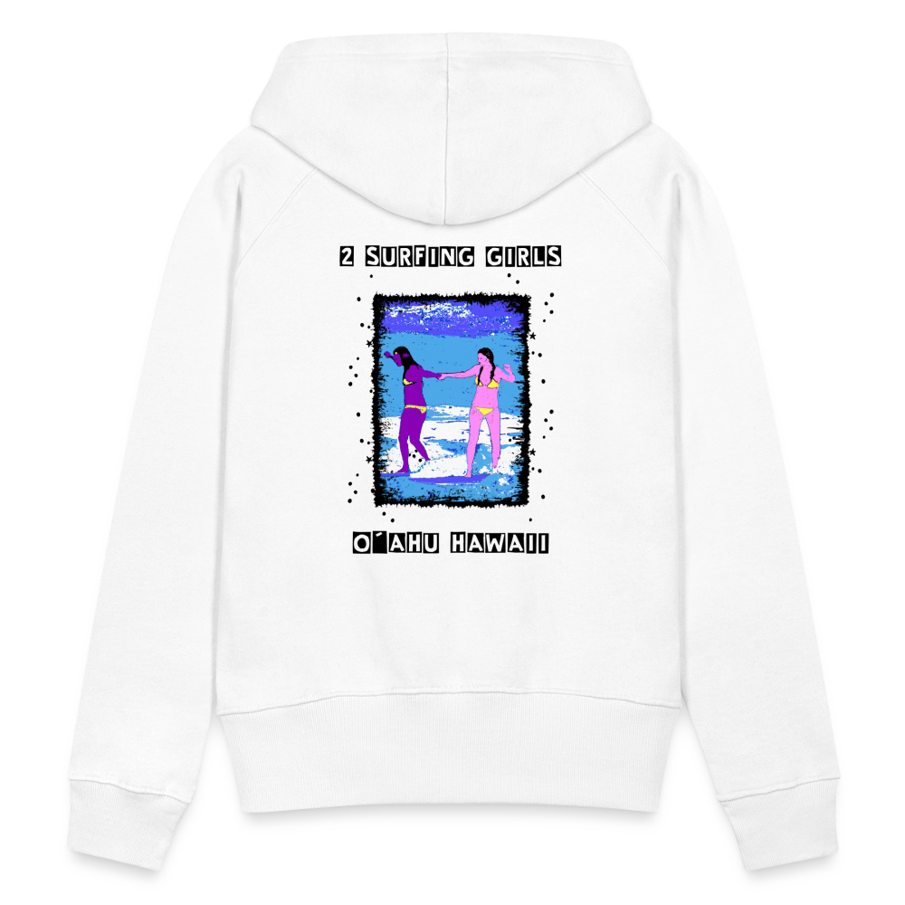 11.09.23 Taijn Torijn - "2 Surfing Girls - O´ahu Hawaii" - DAMEN Premium Hoodie - Weiß