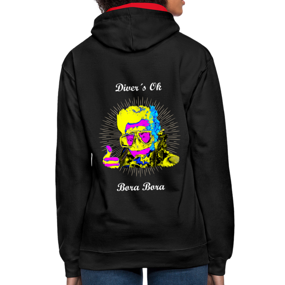 08.11.23 Taijn Toriijn ""Diver´s Ok - Bora Bora" - UNISEX Kontrast-Hoodie - Schwarz/Rot