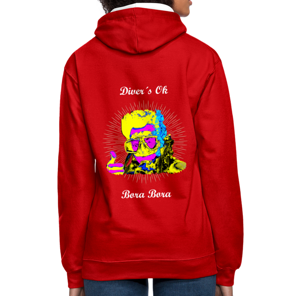 08.11.23 Taijn Toriijn ""Diver´s Ok - Bora Bora" - UNISEX Kontrast-Hoodie - Rot/Weiß