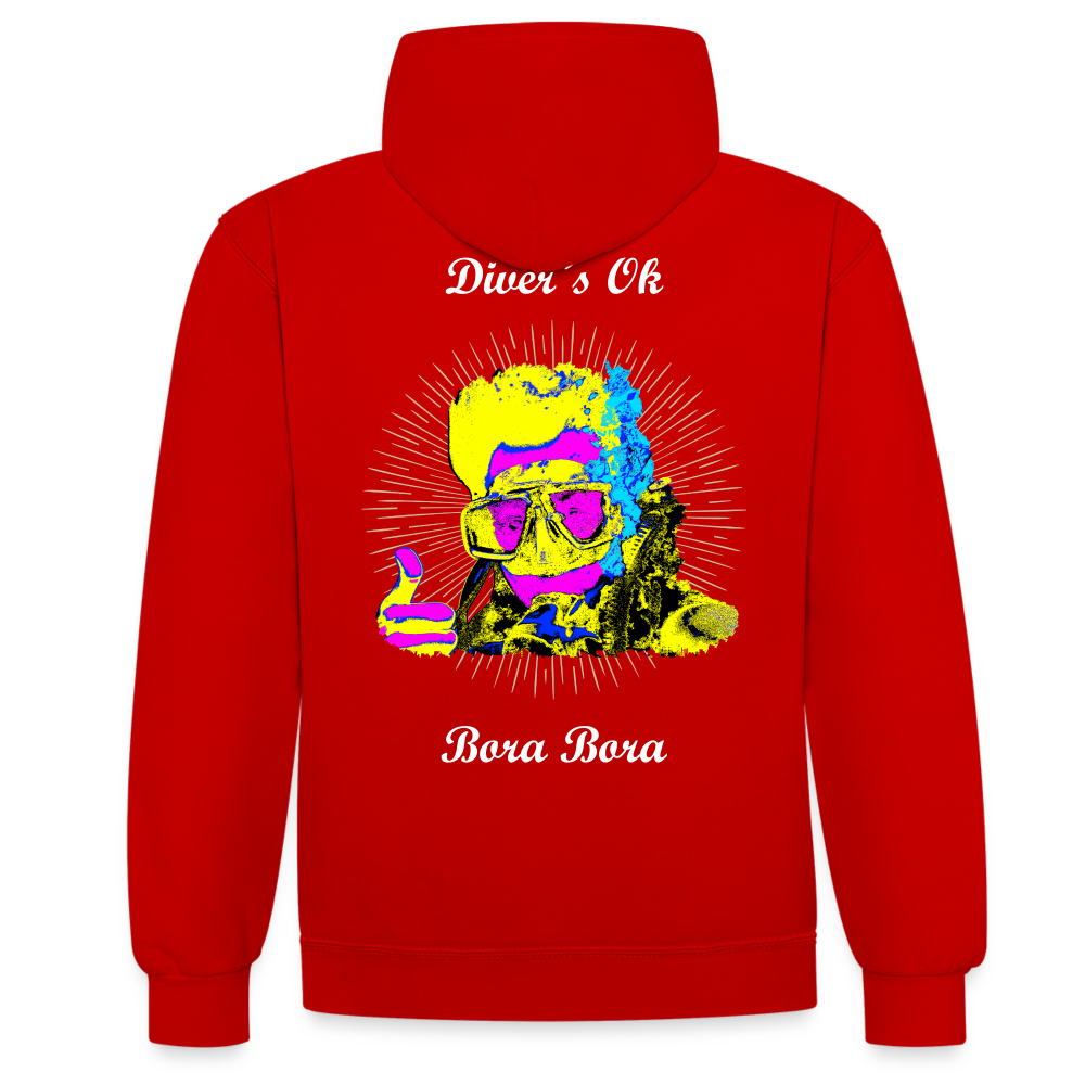 08.11.23 Taijn Toriijn ""Diver´s Ok - Bora Bora" - UNISEX Kontrast-Hoodie - Rot/Weiß