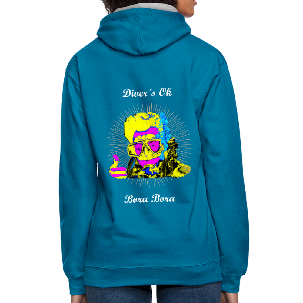 08.11.23 Taijn Toriijn ""Diver´s Ok - Bora Bora" - UNISEX Kontrast-Hoodie - Pfauenblau/Grau meliert