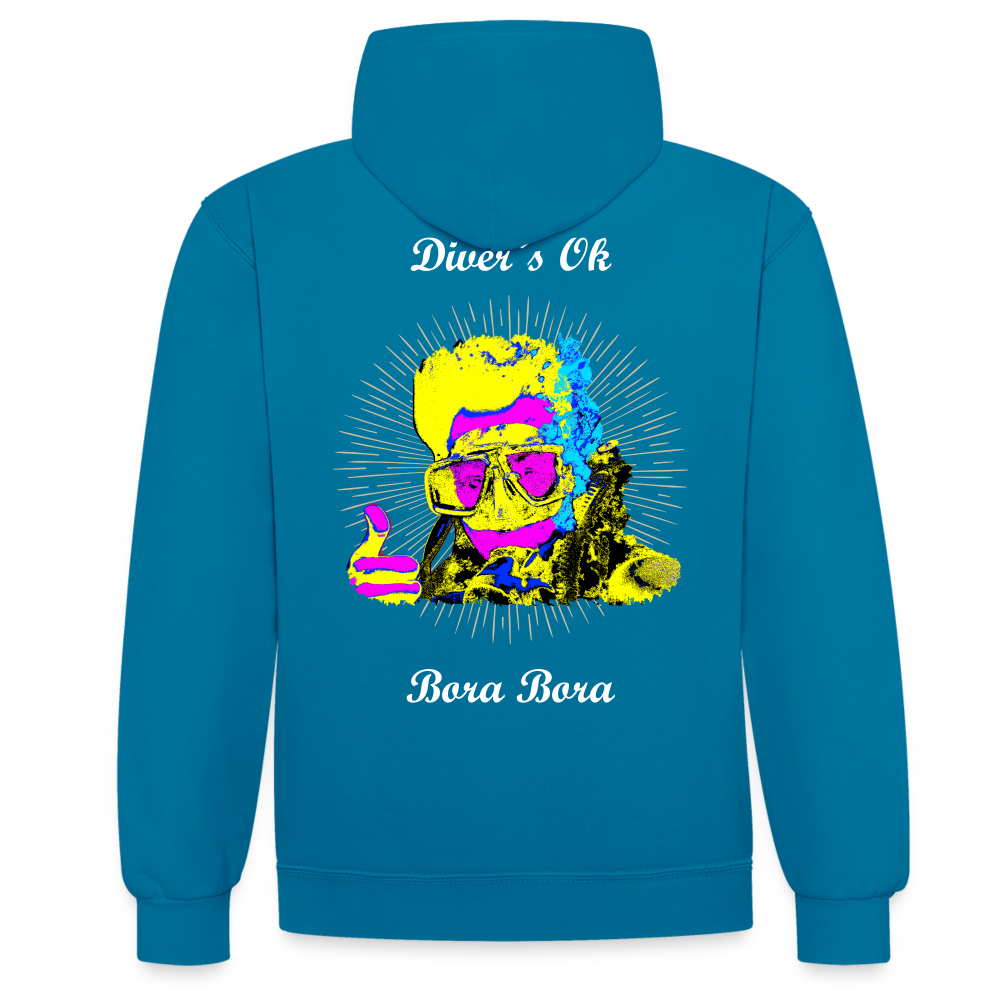 08.11.23 Taijn Toriijn ""Diver´s Ok - Bora Bora" - UNISEX Kontrast-Hoodie - Pfauenblau/Grau meliert