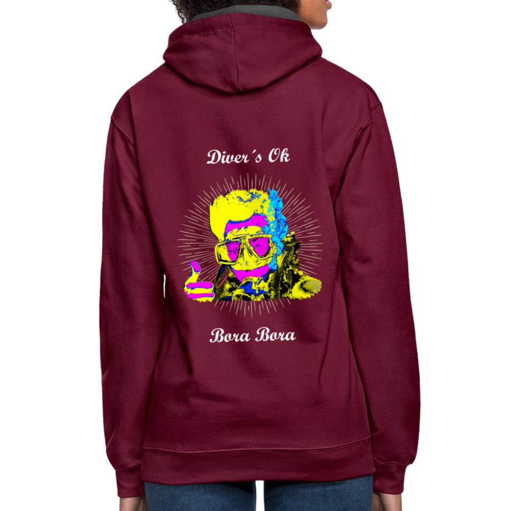 08.11.23 Taijn Toriijn ""Diver´s Ok - Bora Bora" - UNISEX Kontrast-Hoodie - Weinrot/Anthrazit
