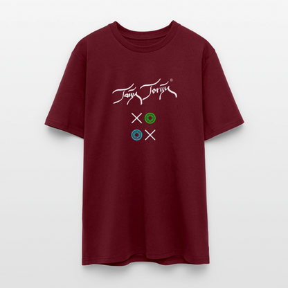 20.03.26 Taijn Torijn "Kisses & Hugs" - Stanley/Stella Unisex Bio Rundhals-T-Shirt - Dunkle Farben - Burgunderrot