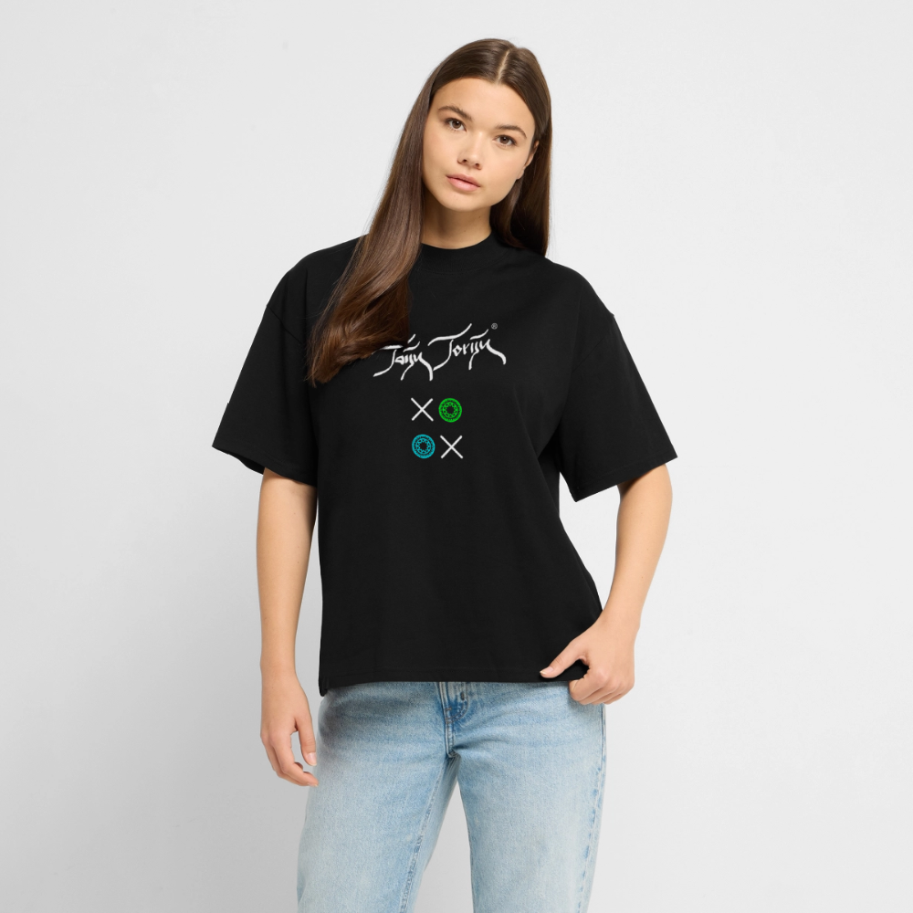 20.03.26 Taijn Torijn "Kisses & Hugs" - Stanley/Stella RELAXED FIT Unisex Bio Rundhals-T-Shirt - Dunkle Farben - Schwarz