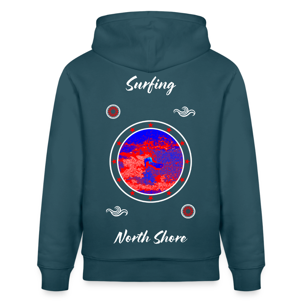20.03.26 Taijn Toriijn "Surfing North Shore" - StanleyStella-Unisex Bio-Hoodie 2 - Dunkle Farben 2 - Dunkles Petrol