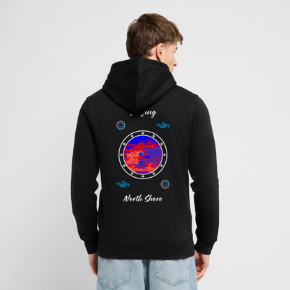 04.03.26 Taijn Toriijn "Surfing North Shore" - Unisex Bio-Hoodie - dunkle Farben - Schwarz