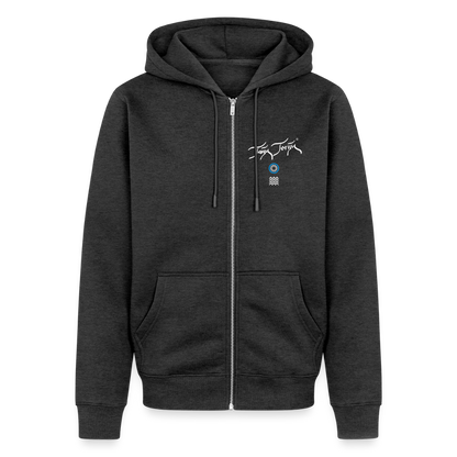 18.03.26 Taijn Toriijn "Surfing North Shore" - Unisex Bio-ZIP-Hoodie - dunkle Farben - Anthrazit meliert