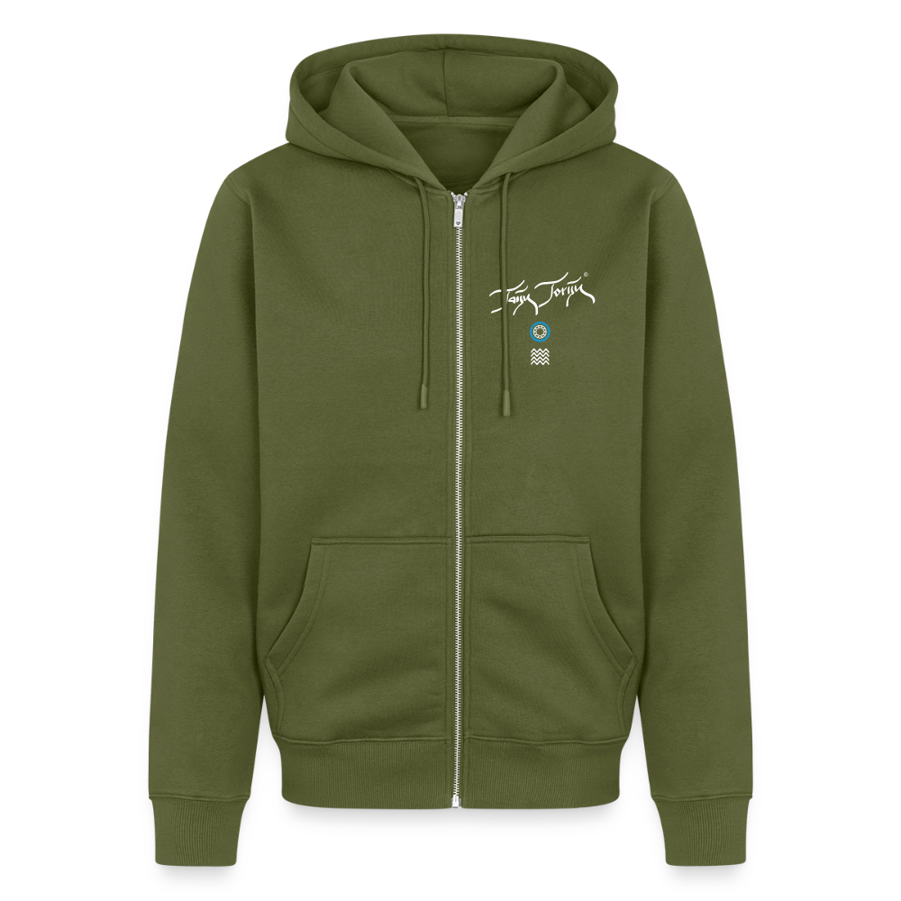 18.03.26 Taijn Toriijn "Surfing North Shore" - Unisex Bio-ZIP-Hoodie - dunkle Farben - Khaki