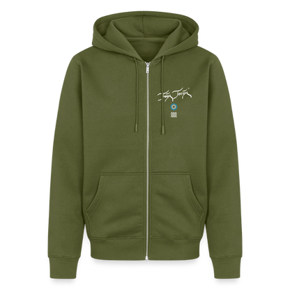 18.03.26 Taijn Toriijn "Surfing North Shore" - Unisex Bio-ZIP-Hoodie - dunkle Farben - Khaki