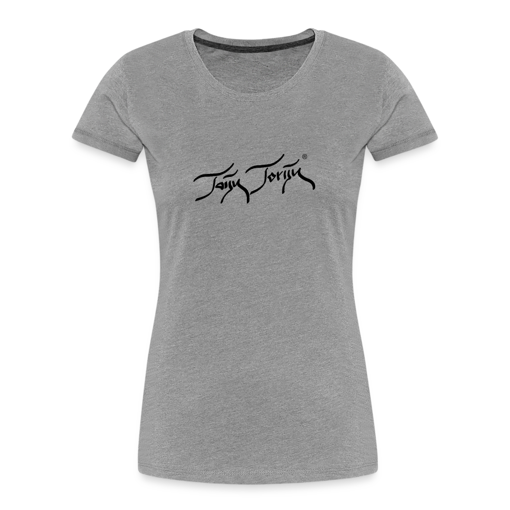 11.09.24 V5 TaijnTorijn - Taijn Torijn Signature" - Damen Bio T-Shirt - Weiß - Grau meliert