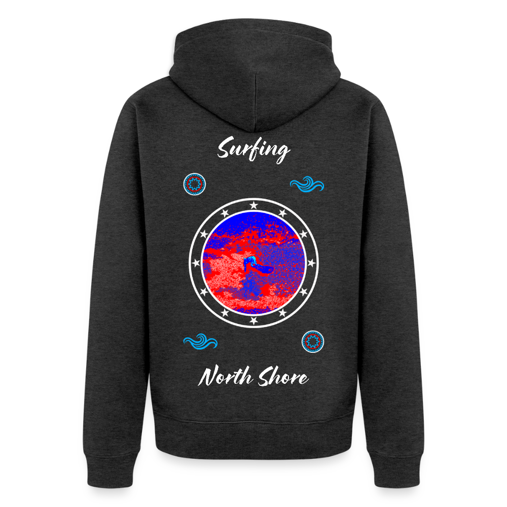 18.03.26 Taijn Toriijn "Surfing North Shore" - Unisex Bio-ZIP-Hoodie - dunkle Farben - Anthrazit meliert