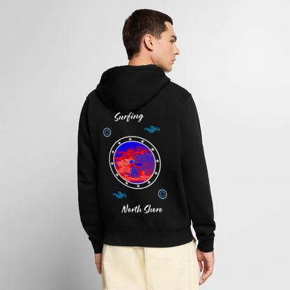 18.03.26 Taijn Toriijn "Surfing North Shore" - Unisex Bio-ZIP-Hoodie - dunkle Farben - Schwarz