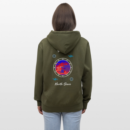 04.03.26 Taijn Toriijn "Surfing North Shore" - StellaStanley-Unisex Bio-ZIP-Hoodie - dunkle Farben - Khaki