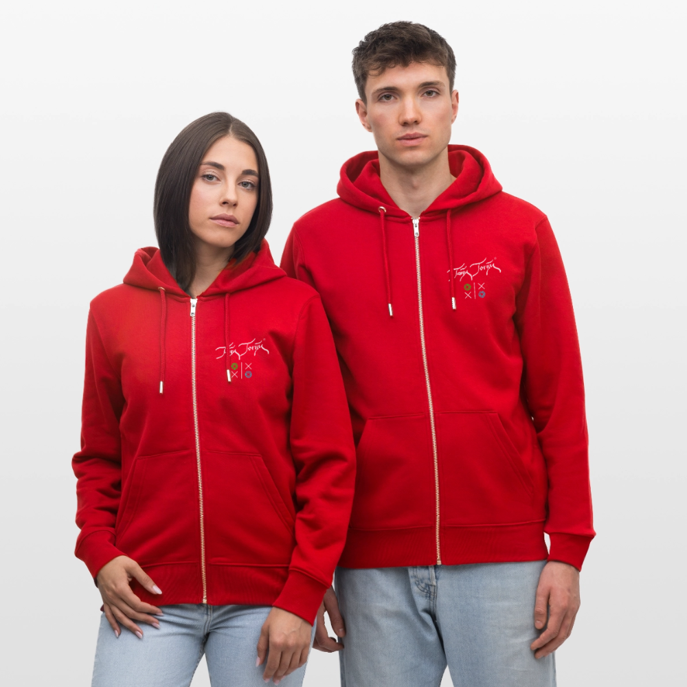 20.03.26 Taijn Torijn "Hugs N Kisses"- StanleyStella-Unisex Bio ZIP Hoodie - Dunkle Farben - Rot