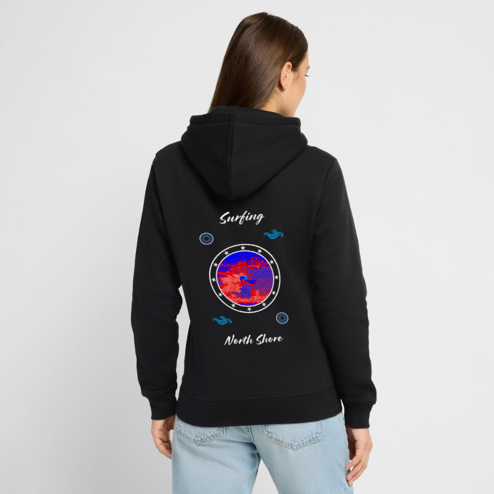 04.03.26 Taijn Toriijn "Surfing North Shore" - Unisex Bio-Hoodie - dunkle Farben - Schwarz