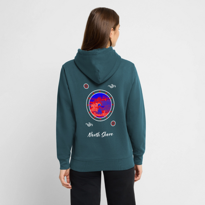 20.03.26 Taijn Toriijn "Surfing North Shore" - StanleyStella-Unisex Bio-Hoodie 2 - Dunkle Farben 2 - Dunkles Petrol