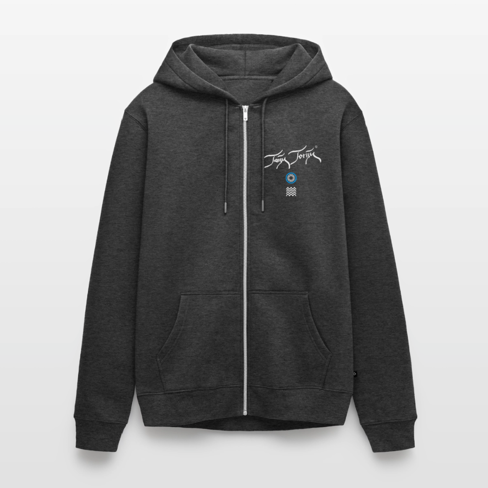 18.03.26 Taijn Toriijn "Surfing North Shore" - Unisex Bio-ZIP-Hoodie - dunkle Farben - Anthrazit meliert