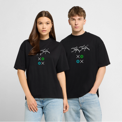 20.03.26 Taijn Torijn "Kisses & Hugs" - Stanley/Stella RELAXED FIT Unisex Bio Rundhals-T-Shirt - Dunkle Farben - Schwarz
