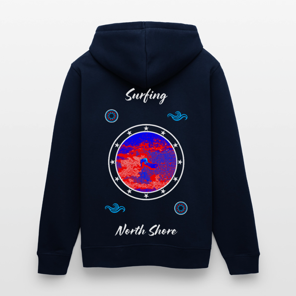 04.03.26 Taijn Toriijn "Surfing North Shore" - Unisex Bio-Hoodie - dunkle Farben - Navy