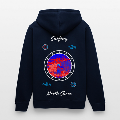 04.03.26 Taijn Toriijn "Surfing North Shore" - Unisex Bio-Hoodie - dunkle Farben - Navy