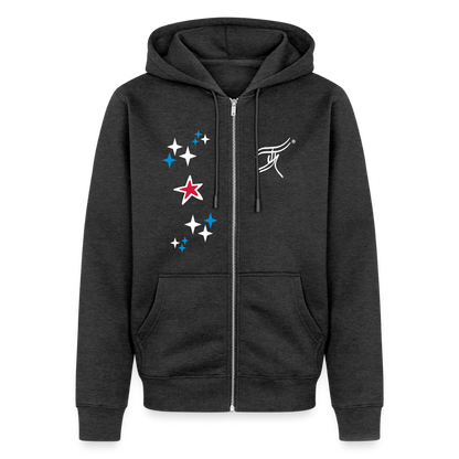 18.03.26 Taijn Torijn - "Stars & Love 2"  - Unisex Premium Bio Zip-Hoodie - Dunkle Farben - Anthrazit meliert