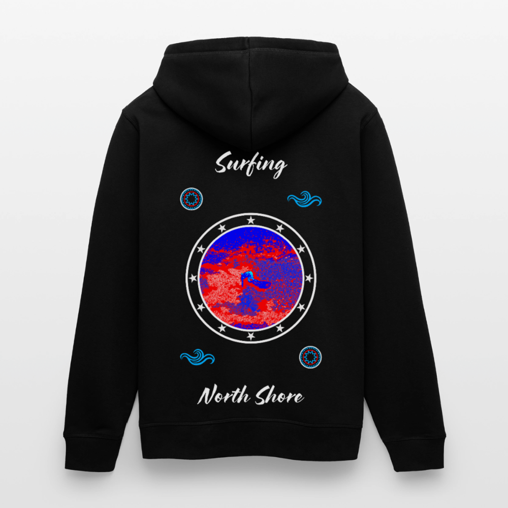04.03.26 Taijn Toriijn "Surfing North Shore" - Unisex Bio-Hoodie - dunkle Farben - Schwarz