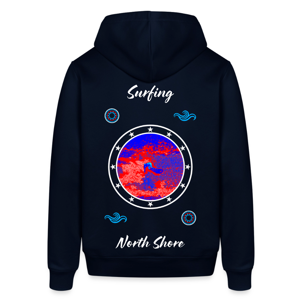 04.03.26 Taijn Toriijn "Surfing North Shore" - Unisex Bio-Hoodie - dunkle Farben - Navy