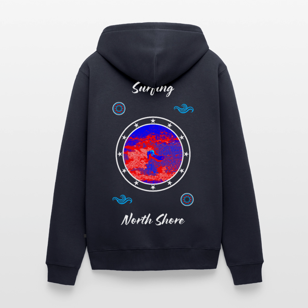 18.03.26 Taijn Toriijn "Surfing North Shore" - Unisex Bio-ZIP-Hoodie - dunkle Farben - Navy