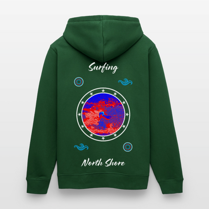 04.03.26 Taijn Toriijn "Surfing North Shore" - Unisex Bio-Hoodie - dunkle Farben - Flaschengrün