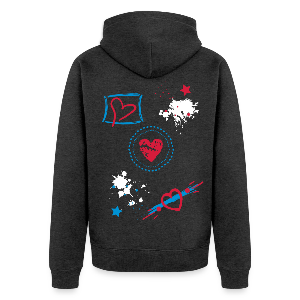 18.03.26 Taijn Torijn - "Stars & Love 2"  - Unisex Premium Bio Zip-Hoodie - Dunkle Farben - Anthrazit meliert