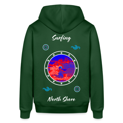 04.03.26 Taijn Toriijn "Surfing North Shore" - Unisex Bio-Hoodie - dunkle Farben - Flaschengrün