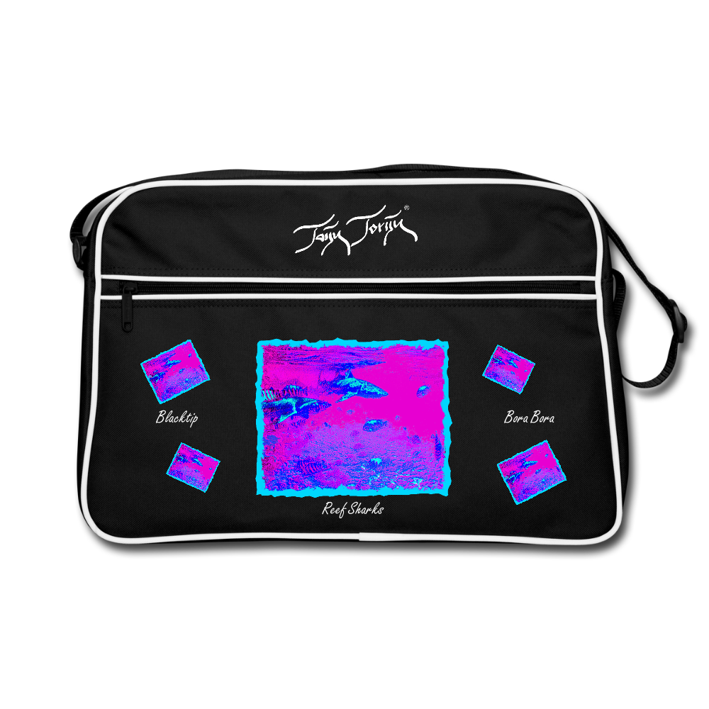 30.03.26 - Taijn Torijn "Blacktip Reef Sharks - Bora Bora" - Retro Tasche - Schwarz/Weiß