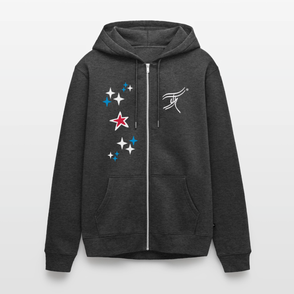18.03.26 Taijn Torijn - "Stars & Love 2"  - Unisex Premium Bio Zip-Hoodie - Dunkle Farben - Anthrazit meliert