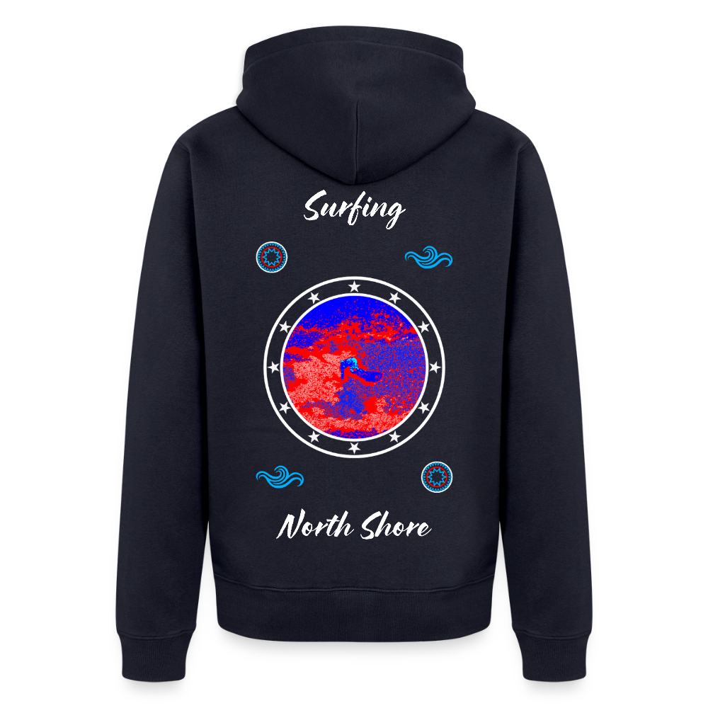 18.03.26 Taijn Toriijn "Surfing North Shore" - Unisex Bio-ZIP-Hoodie - dunkle Farben - Navy