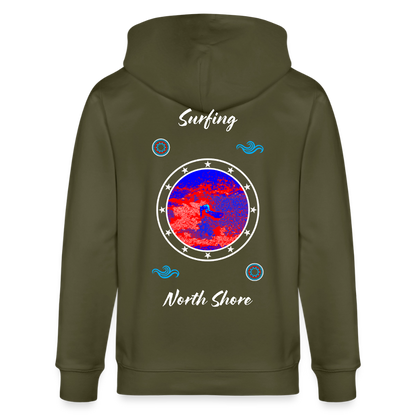 04.03.26 Taijn Toriijn "Surfing North Shore" - StellaStanley-Unisex Bio-ZIP-Hoodie - dunkle Farben - Khaki