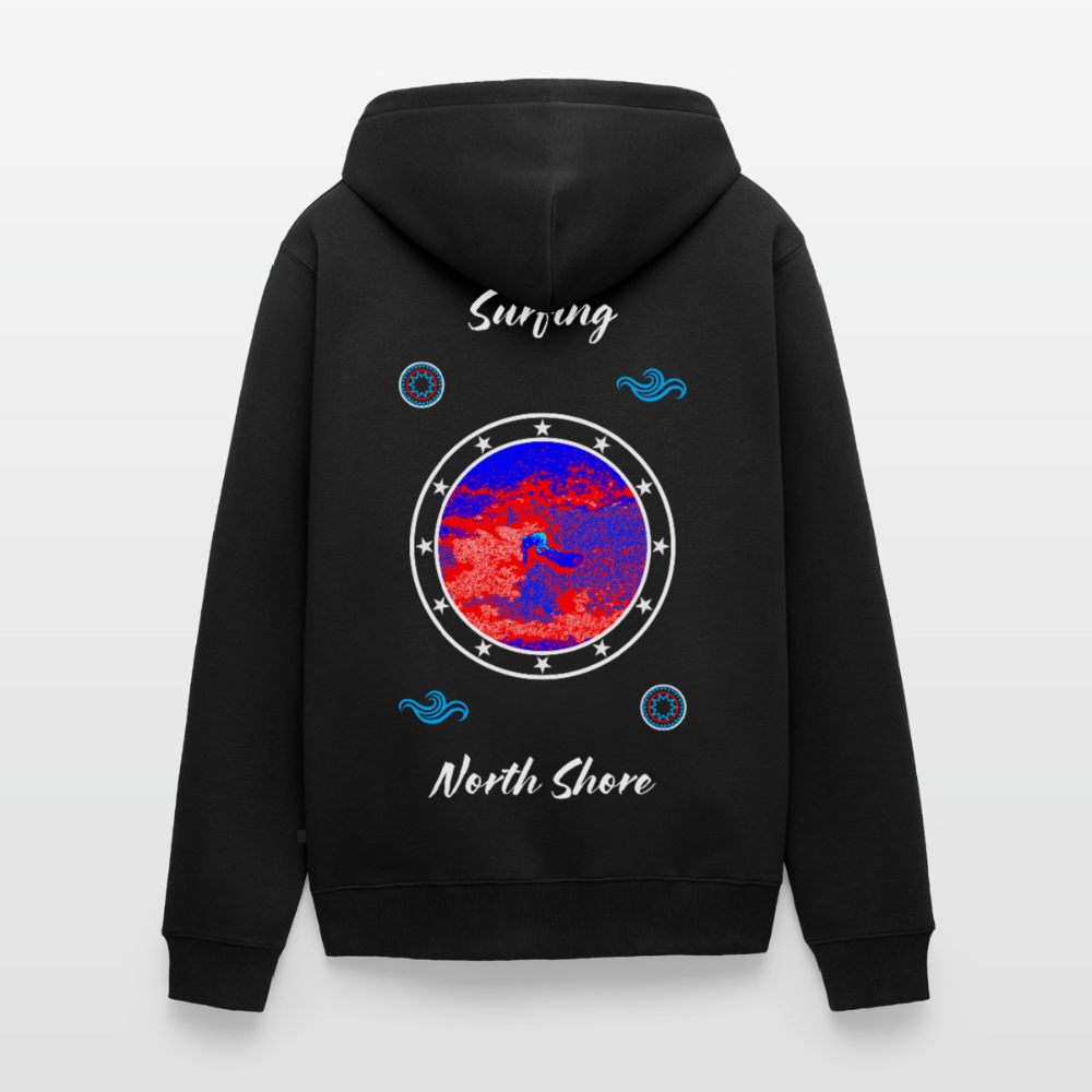18.03.26 Taijn Toriijn "Surfing North Shore" - Unisex Bio-ZIP-Hoodie - dunkle Farben - Schwarz