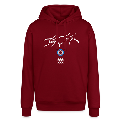 04.03.26 Taijn Toriijn "Surfing North Shore" - Unisex Bio-Hoodie - dunkle Farben - Burgunderrot