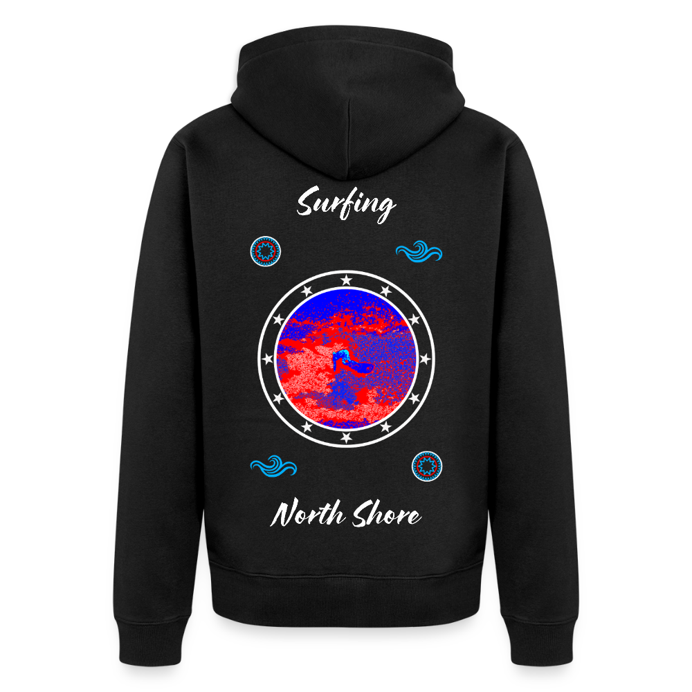 18.03.26 Taijn Toriijn "Surfing North Shore" - Unisex Bio-ZIP-Hoodie - dunkle Farben - Schwarz