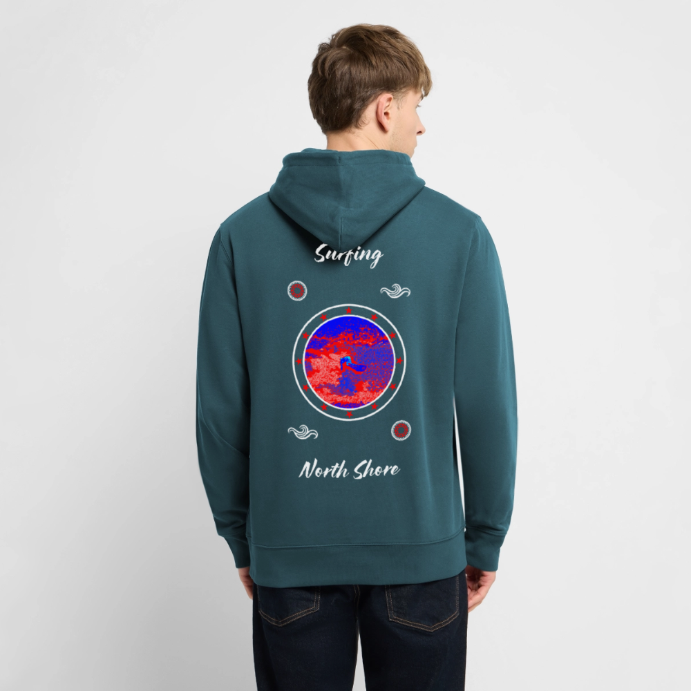 20.03.26 Taijn Toriijn "Surfing North Shore" - StanleyStella-Unisex Bio-Hoodie 2 - Dunkle Farben 2 - Dunkles Petrol