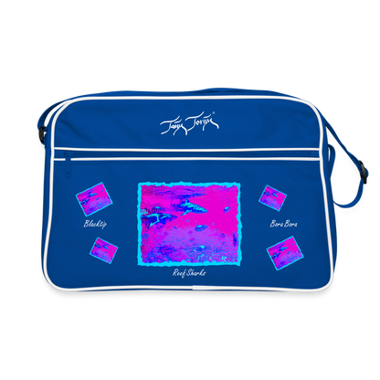 03.11.23 - Taijn Torijn "Blacktip Reef Sharks - Bora Bora" - Retro Tasche - Blau/Weiß