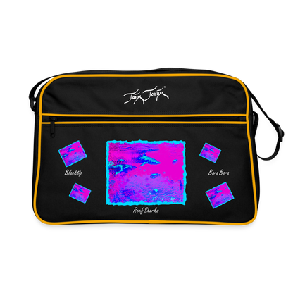 03.11.23 - Taijn Torijn "Blacktip Reef Sharks - Bora Bora" - Retro Tasche - Schwarz/Gold