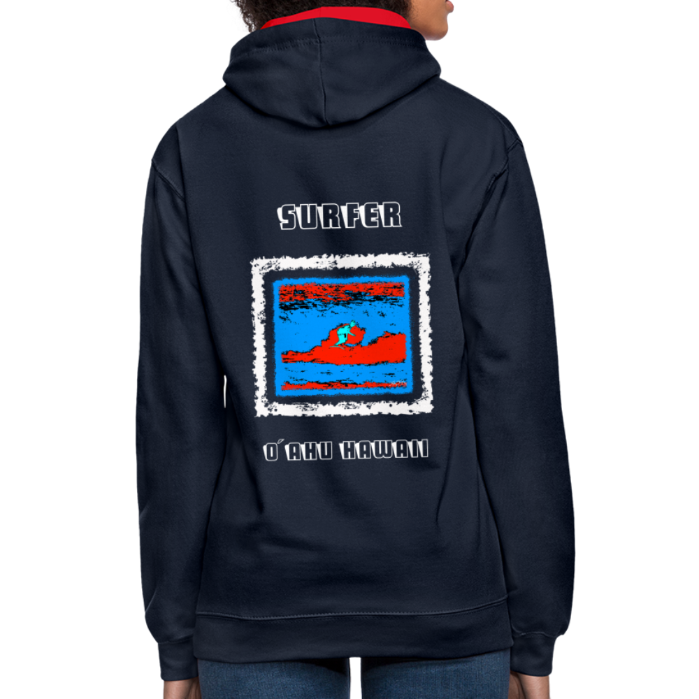 08.11.23 Taijn Torijn "Surfer - O´ahu - Hawaii" - Kontrast-Hoodie - Navy/Rot