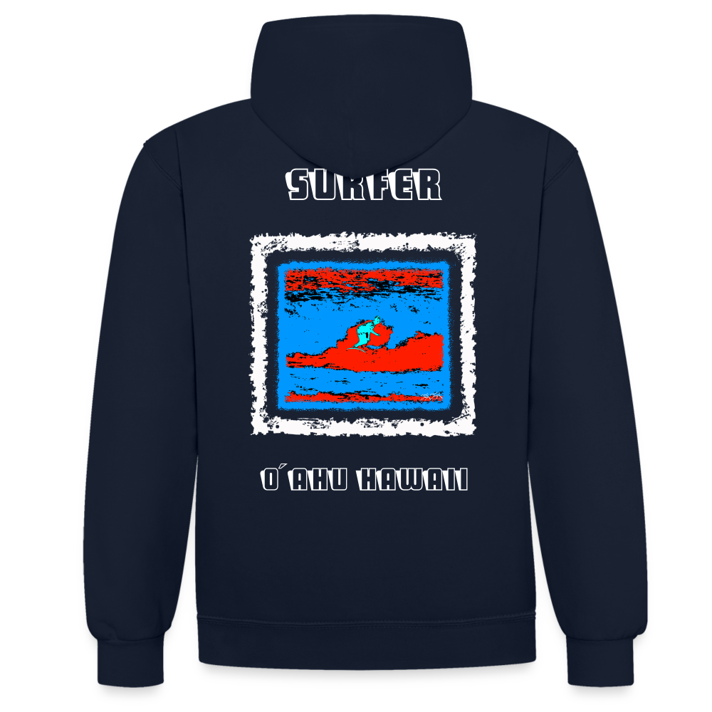 08.11.23 Taijn Torijn "Surfer - O´ahu - Hawaii" - Kontrast-Hoodie - Navy/Rot