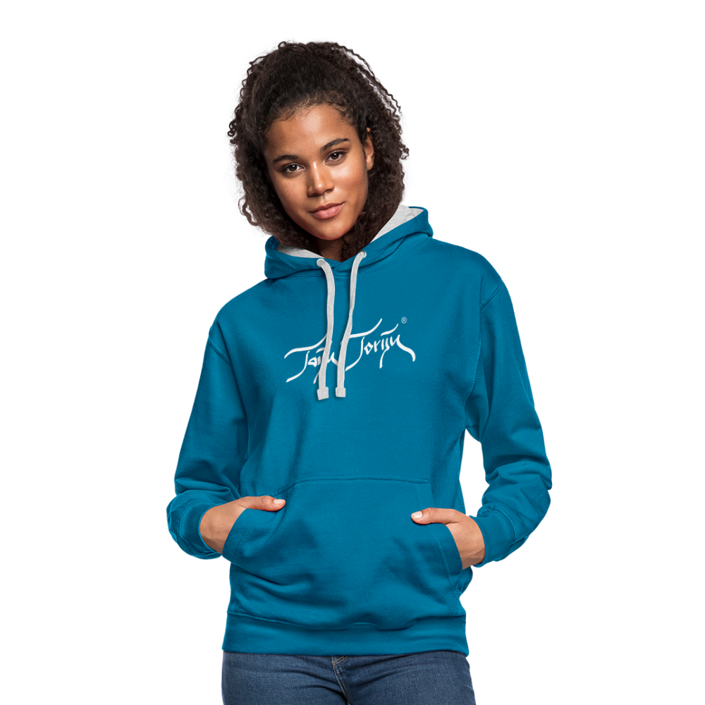 08.11.23 Taijn Torijn "Surfer - O´ahu - Hawaii" - Kontrast-Hoodie - Pfauenblau/Grau meliert