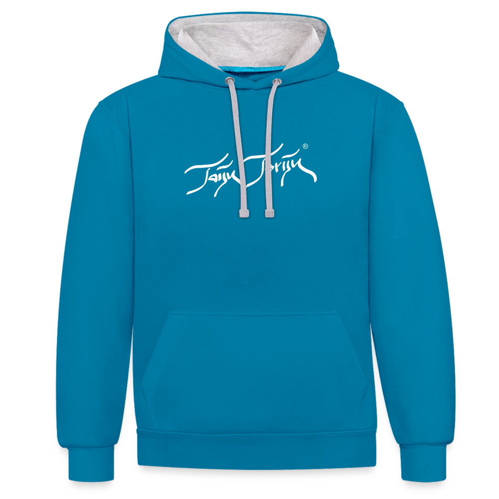 08.11.23 Taijn Torijn "Surfer - O´ahu - Hawaii" - Kontrast-Hoodie - Pfauenblau/Grau meliert