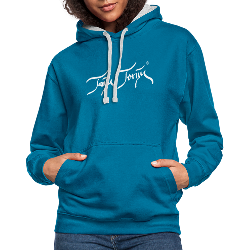 08.11.23 Taijn Torijn "Surfer - O´ahu - Hawaii" - Kontrast-Hoodie - Pfauenblau/Grau meliert